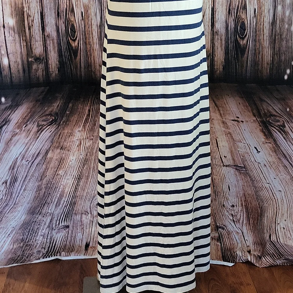 Garnet Hill Women's Sleeveless Navy & Cream Striped Maxi Dress Size M - Picture 9 of 12